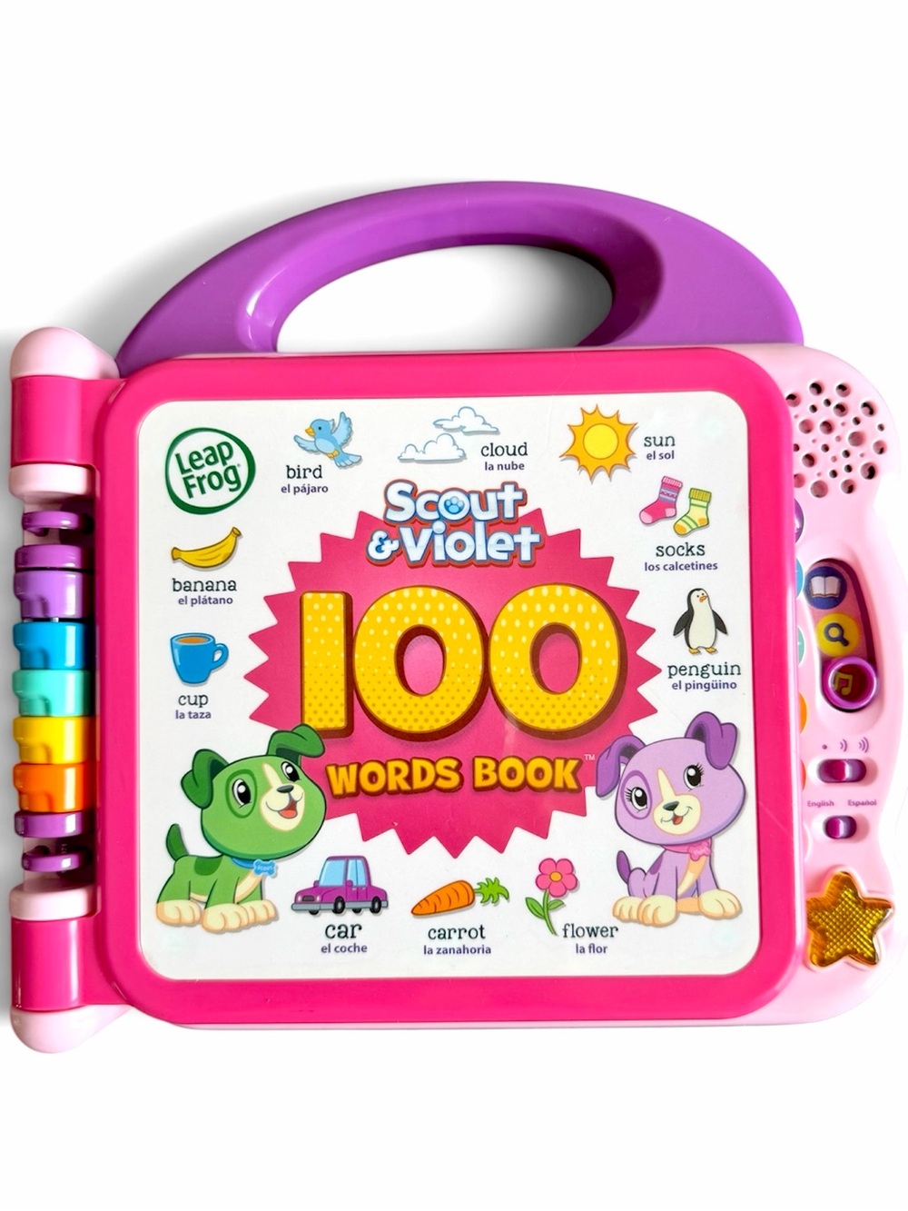 LeapFrog 100 Words Book Scout & Violet Lights Sounds Music English & Spanish